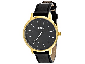 Nixon Women's Kensington Yellow Bezel Black Leather Strap Watch