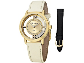 Stuhrling Women's Winchester Yellow Dial Cream Leather Strap Watch