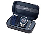 Nautica Tin Can Bay Men's 44mm Quartz Stainless Steel Watch, Blue Dial and Bezel