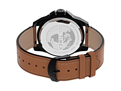 Timex Men's Essex 44mm Quartz Watch, Brown Leather Strap