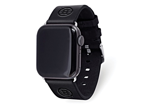 Gametime NHL Boston Bruins Black Leather Apple Watch Band (38/40mm S/M). Watch not included.