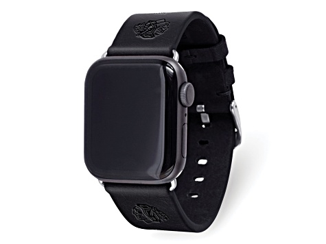 Gametime NHL Chicago Blackhawks Black Leather Apple Watch Band (38/40mm S/M). Watch not included.