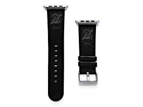Gametime NHL New Jersey Devils Black Leather Apple Watch Band (38/40mm S/M). Watch not included.