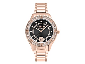 Canton Road Womens Watch 36mm Rose Case Black Enamel Dial Rose Bracelet