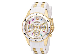 Invicta Angel 40mm White Dial Silicone Stainless Steel Band Quartz Watch