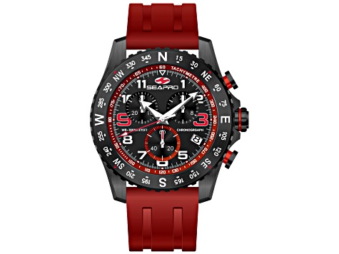 Seapro Men's Gallantry Black Dial, Red Rubber Strap Watch