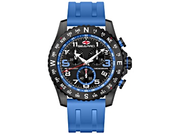 Picture of Seapro Men's Gallantry Black Dial with Blue Accents, Blue Rubber Strap Watch