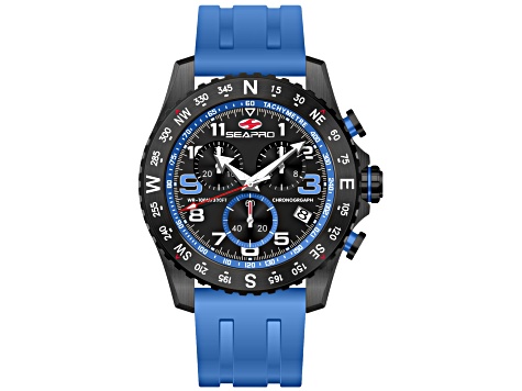 Seapro Men's Gallantry Black Dial with Blue Accents, Blue Rubber Strap Watch