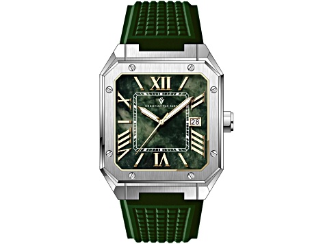 Christian Van Sant Men's Mosaic Green Dial, Green Rubber Strap Watch
