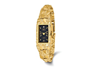 10k Yellow Gold Black 15x31mm Dial Rectangular Face Nugget Watch