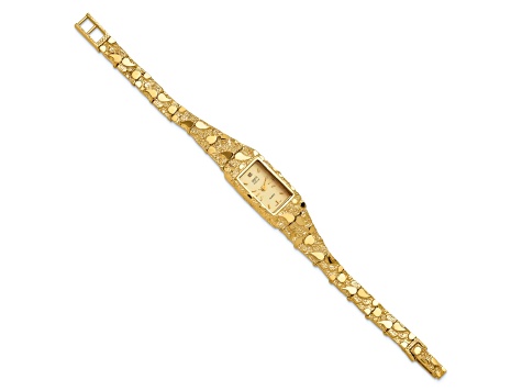 10k Yellow Gold Champagne 15x31mm Dial Rectangular Face Nugget Watch