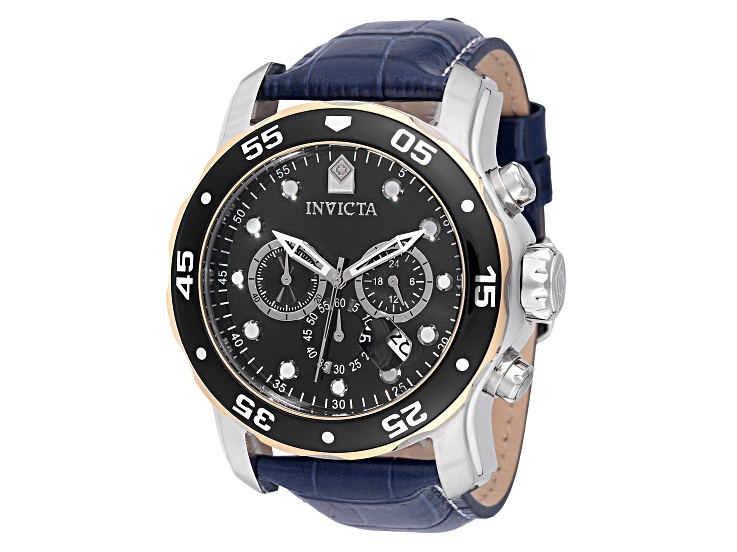 Invicta Pro Diver 48mm Black Dial Leather Band Quartz Watch