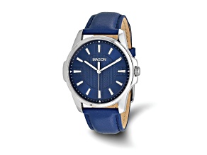 Mason Stainless Steel Blue Dial Blue Leather Band Watch