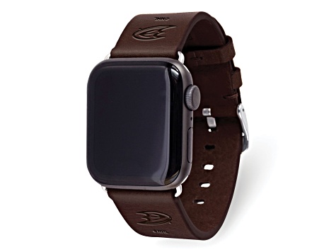 Gametime NHL Anaheim Ducks Brown Leather Apple Watch Band (42/44mm S/M). Watch not included.