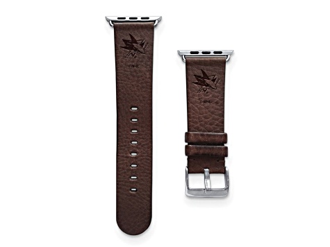 Gametime NHL San Jose Sharks Brown Leather Apple Watch Band (42/44mm S/M). Watch not included.
