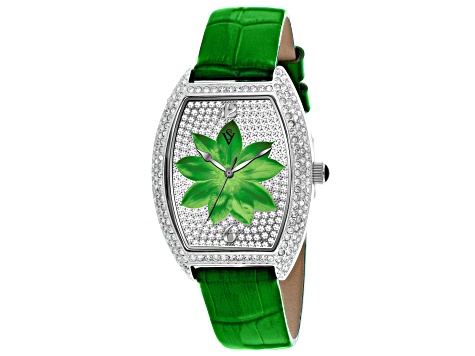 Christian Van Sant Women's Lotus Green Dial, Green Leather Strap Watch