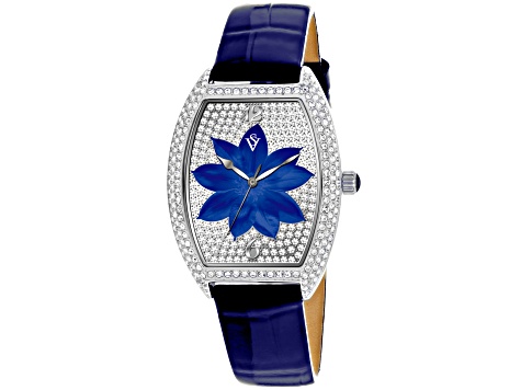 Christian Van Sant Women's Lotus Blue Dial, Blue Leather Strap Watch