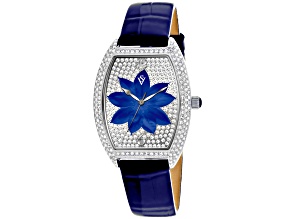 Christian Van Sant Women's Lotus Blue Dial, Blue Leather Strap Watch