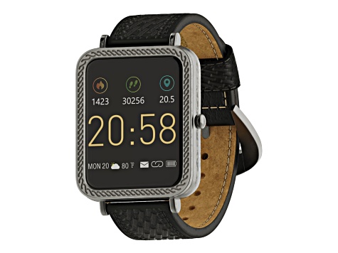 Wrangler Smart Watch Square Antique Silver Tone with Black Basket Weave Strap