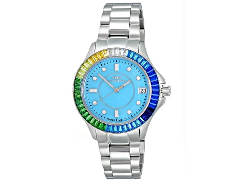 Oniss Women's Crown Blue Bezel, Stainless Steel Bracelet Watch