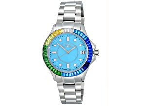 Oniss Women's Crown Blue Bezel, Stainless Steel Bracelet Watch