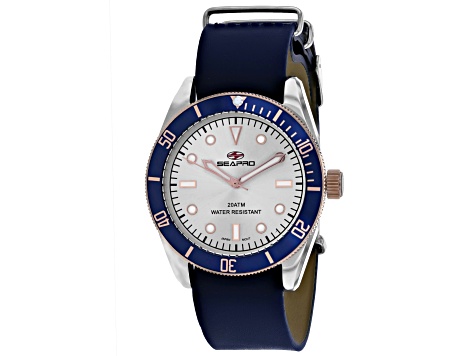 Seapro Men's Revival White Dial, Blue Leather Strap Watch