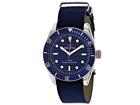 Seapro Men's Revival Blue Dial, Blue Leather Strap Watch