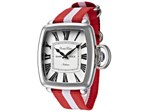 Glam Rock Men's Vintage 40mm Quartz Red and White Nylon Strap Watch