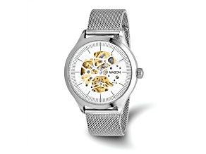 Mason Stainless Steel Skeleton Movement Mesh Band Watch
