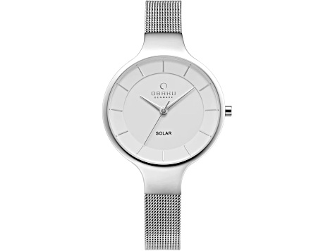 Obaku Women's Solar White Dial Stainless Steel Mesh Band Watch