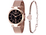 Invicta OCEAN VOYAGE 32mm Black Dial Rose Stainless Steel Quartz Watch And Bracelet Set