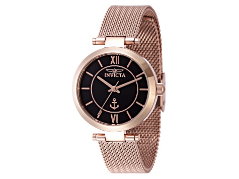 Invicta OCEAN VOYAGE 32mm Black Dial Rose Stainless Steel Quartz Watch And Bracelet Set