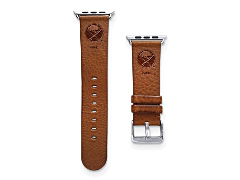 Gametime NHL Buffalo Sabres Tan Leather Apple Watch Band (38/40mm S/M). Watch not included.