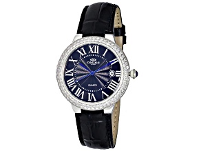 Oniss Women's Glam Collection Black Leather Strap Watch