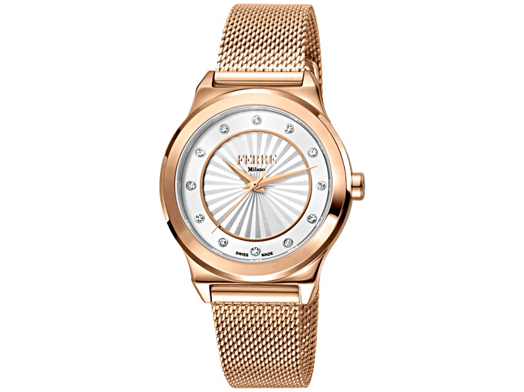 FERRE MILANO Swiss made women’s watch leather strap Ferre Milano Ladies Light Blue MOP Dial Bleu Leather Strap Watch main image 4