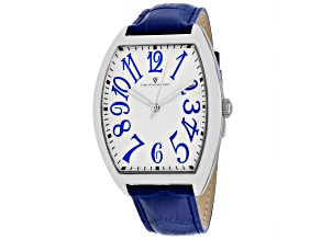 Christian Van Sant Men's Royalty II White Dial with Blue Accents, White Bezel, Blue Leather Watch