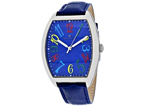 Christian Van Sant Men's Royalty II Blue Dial, Multi-color Accents, White Bezel, Blue Leather Watch