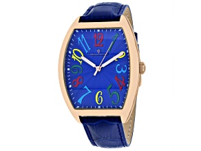 Christian Van Sant Men's Royalty II Blue Dial, Multi-color Accents, Rose Bezel, Blue Leather Watch
