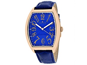 Christian Van Sant Men's Royalty II Blue Dial, Rose Accents and Bezel, Blue Leather Strap Watch