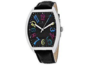 Christian Van Sant Men's Royalty II Black Dial, Multi-color Accents, White Bezel, Leather Watch