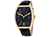 Christian Van Sant Men's Royalty II Black Dial, Multi-color Accents, Rose Bezel, Black Leather Watch