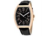 Christian Van Sant Men's Royalty II Black Dial, Rose Accents and Bezel, Black Leather Strap Watch