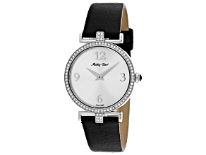 Mathey Tissot Women's Gaia Metallic Silver Dial, Black Leather Strap Watch