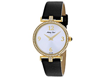 Picture of Mathey Tissot Women's Gaia White Dial, Yellow Bezel, Black Leather Strap Watch