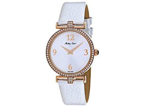 Mathey Tissot Women's Gaia White Dial, Rose Bezel, Metallic Silver Leather Strap Watch