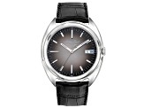 Mathey Tissot Men's Classic Gray Dial Black Leather Strap Watch