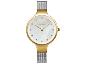 Obaku Women's Classic White Dial Yellow Accents Stainless Steel Mesh Band Watch