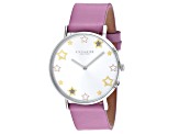 Coach Women's Perry White Dial with Star Accents, Pink Leather Strap Watch
