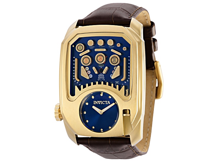 Invicta Cuadro 41.5mm Blue Dial Brown Leather Strap Quartz Watch