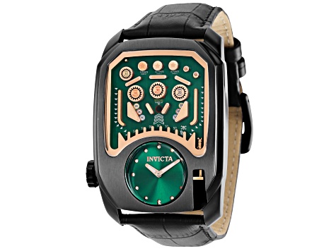 Invicta Cuadro 41.5mm Green Dial Black Leather Strap Quartz Watch